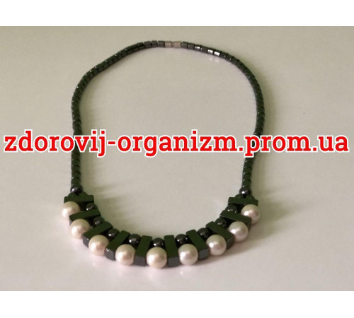 Кольє з натуральних перлів і гематиту Флорентина