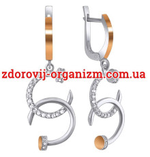 Сережки підвіски Картьє зі срібла та золота з фіанітами "Гвозді"