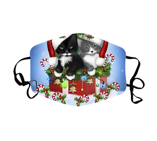 Багаторазова захисна маска для обличчя з турмаліном «Новорічні кішки»