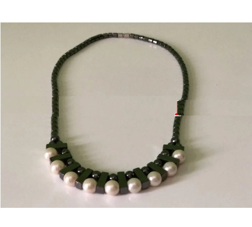 Кольє з натуральних перлів і гематиту Флорентина