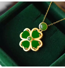 Золота підвіска із зеленим турмаліном Чотирилиста конюшина грошовий талісман