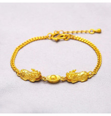 Золотий браслет подвійний Пі Яо з монет для багатства і збереження грошей