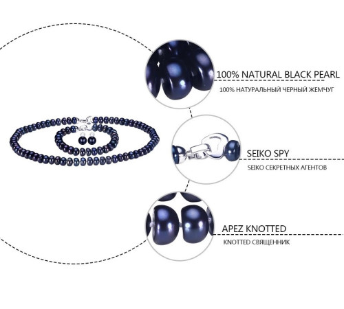 Намисто з чорного з баклажановим відливом морських перлів