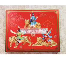 Картина Тріо Тигрів із Богами Багатства залучаючи процвітання та велику удачу