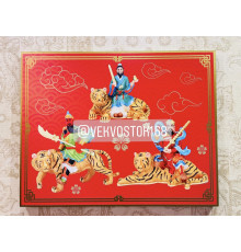 Картина Тріо Тигрів із Богами Багатства залучаючи процвітання та велику удачу