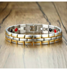 Турмаліновий магнітний браслет вузький позолота 4В1