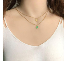 Підвіска подвійна золота з подвійним чотирилистним конюшиною зелений для удачі та захисту