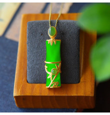 Золота підвіска із зеленим турмаліном і нефритом бамбуковий кулон для довголіття та процвітання