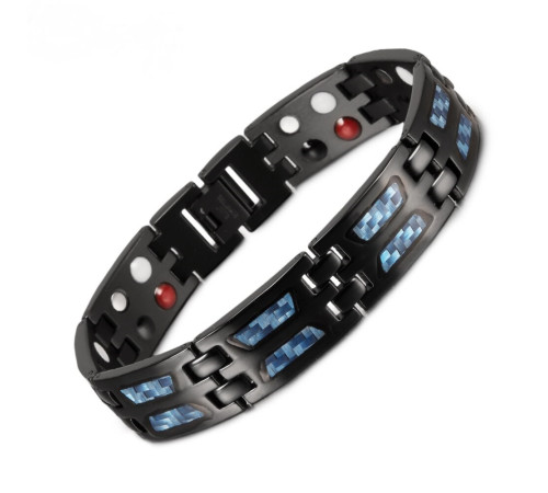 Турмаліновий браслет Біомагінтний із Титаном, Германієм і Біофотонами вуглецевий 5в1