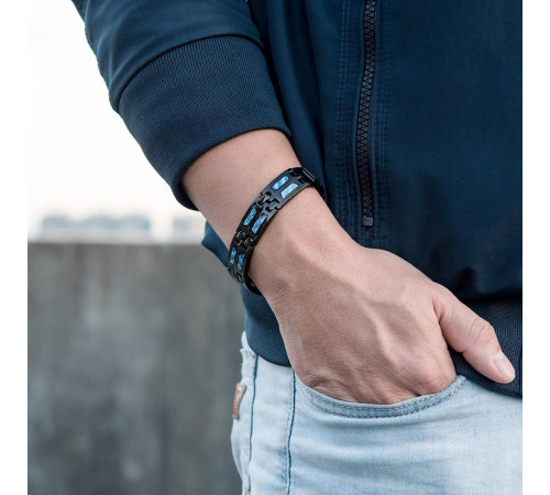 Турмаліновий браслет Біомагінтний із Титаном, Германієм і Біофотонами вуглецевий 5в1