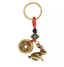 Брелок Грошовий Кролик для багатства та любові з китайськими монетами