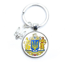 Український брелок Срібний Тризуб Tryzub з Левом і Воїном