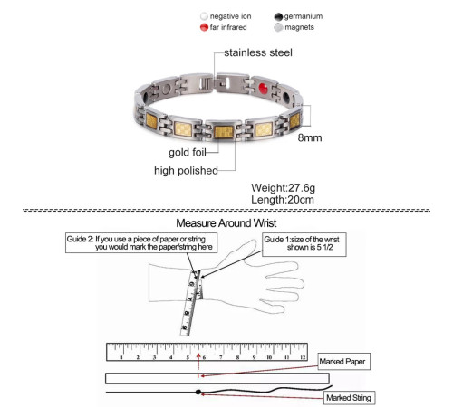 Турмаліновий титановий магнітний браслет зі сусальним золотом германієм для просочення біополя людини