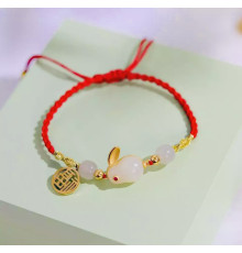 Браслет Нефритовий Кролик розкішний на червоній нитці для великого багатства та любові