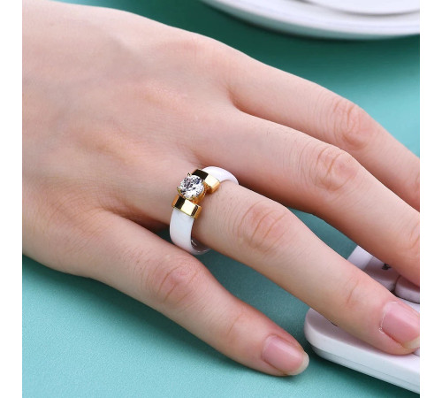 Біле нефритове кільце з фіанітом і позолотою 24K для багатства та процвітання