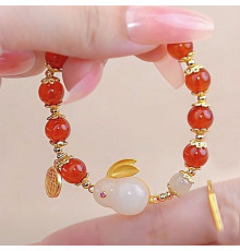 Браслет Нефритовий Кролик з червоним агатом розкішний для великого багатства та любові s розмір