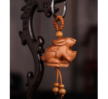 Брелок Амулет Кролик Дерев'яний Коричневий із чашею багатства