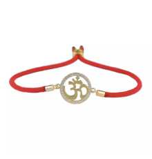 Браслет Удачі на червоній нитці з Золотим слогом ОМ і цирконієм