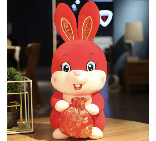 Іграшка Кролик Талісман із мішочком грошей на 2023 рік у Китайському стилі для захисту та процвітання будинку 28 см
