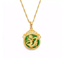 Золота підвіска Дракон із Зеленим обсидіаном влади, багатства, сили, відваги, справедливості, плодородство, захист