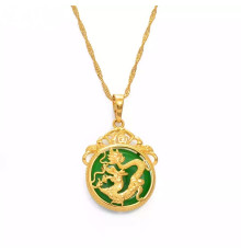 Золота підвіска Дракон із Зеленим обсидіаном влади, багатства, сили, відваги, справедливості, плодородство, захист