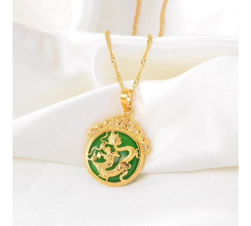 Золота підвіска Дракон із Зеленим обсидіаном влади, багатства, сили, відваги, справедливості, плодородство, захист