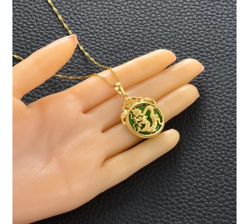 Золота підвіска Дракон із Зеленим обсидіаном влади, багатства, сили, відваги, справедливості, плодородство, захист