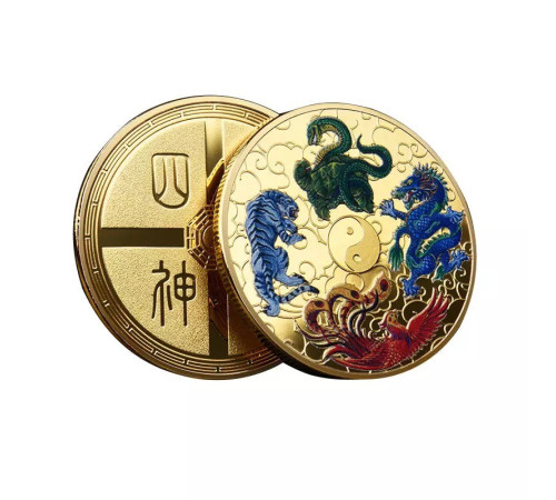 Золота монета Чорна Черепаха, Зелений Дракон, Білий Тигр, Червоний Фенікс приносить захист і успіх