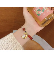 Браслет місячний Небесний кролик нефритовий із червоним агатом на червоній нитці для удачі