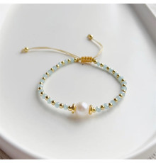 Браслет зі справжньою перлиною Хайнань і аквамарином для посилення впливу та особистого успіху 24К