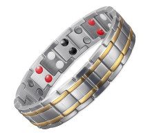 Магнітний турмаліновий браслет 5в1 титановий із позолотою для здоров'я, енергії та сил