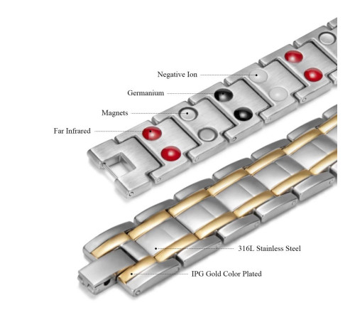 Магнітний турмаліновий браслет 5в1 титановий із позолотою для здоров'я, енергії та сил