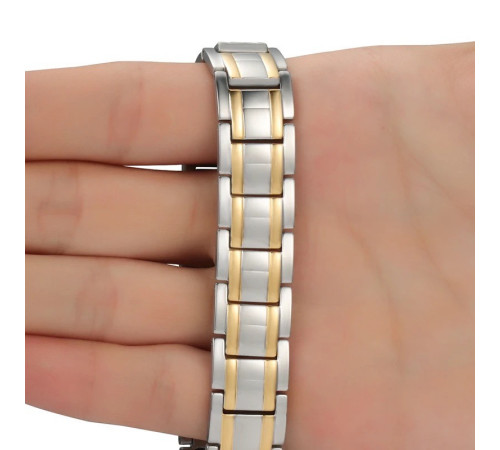 Магнітний турмаліновий браслет 5в1 титановий із позолотою для здоров'я, енергії та сил