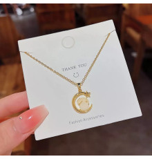 Золота турмалінова підвіска кролик на півмісяці для багатства, процвітання здоров'я 24К