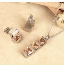 Титановий комплект кольє та сережки із золотими цитринами