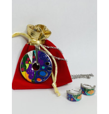 Титановий комплект підвіска та сережки райдужна емаль для гарного настрою