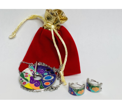 Титановий комплект підвіска та сережки райдужна емаль для гарного настрою