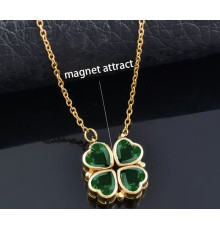 Золота підвіска Чотирилиста конюшина із зеленим турмаліном і магнітами грошовий талісман для удачі