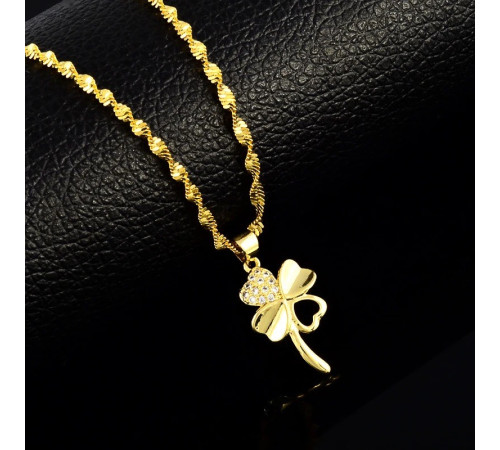 Золота підвіска з Чотирилистковим конюшином із фіанітами для удачі та позитивні емоції