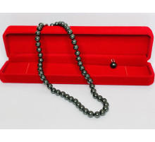 Перлове намисто з Малазійського морського чорного із зеленим відливом Akoya Клас AAA з підвіскою для багатства