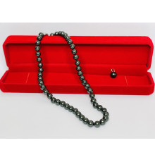 Перлове намисто з Малазійського морського чорного із зеленим відливом Akoya Клас AAA з підвіскою для багатства