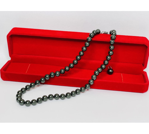 Перлове намисто з Малазійського морського чорного із зеленим відливом Akoya Клас AAA з підвіскою для багатства