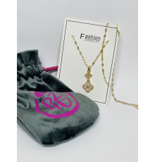 Золота підвіска з Подвійним Чотирилистним Клевером із фіанітами для великої удачі