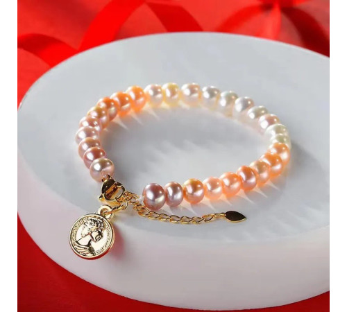 Браслет зі справжнього Малазійських перлів персиковий цвіт для великого кохання