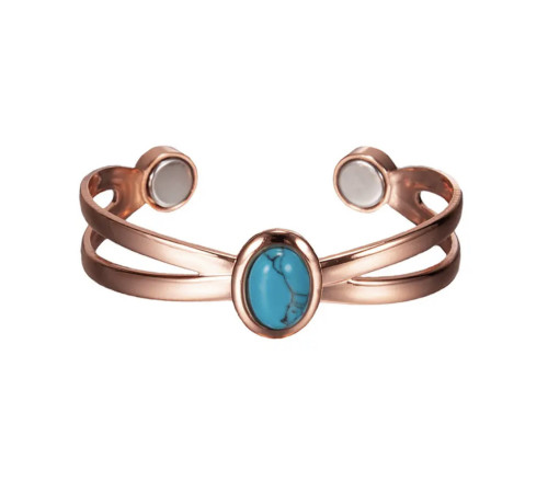 Мідний турмаліновий браслет із бірюзою та магнітами для нормалізації тиску та зміцнення імунітету