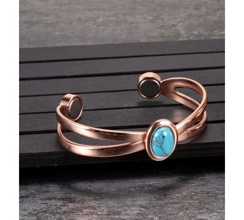 Мідний турмаліновий браслет із бірюзою та магнітами для нормалізації тиску та зміцнення імунітету