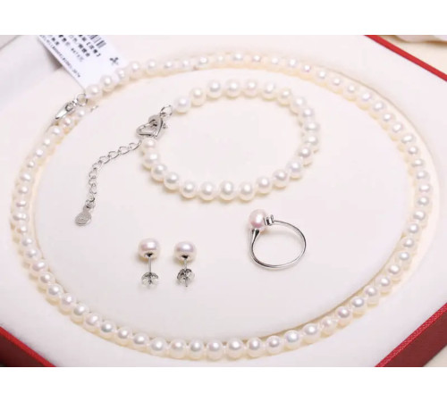 Комплект із натуральних морських перлів Намисто, Браслет, Сережки та кільце Клас AAА Хайнань