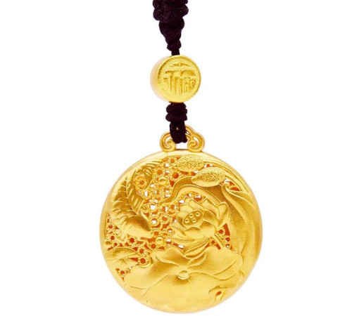 Золота підвіска Півонії з Рибою для процвітання і сили мовлення й любові, удачі з символом Фук