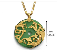 Золота Нефритова Підвіска Дракон і Фенікс для Любові, Удачі, Органії, Процвітання