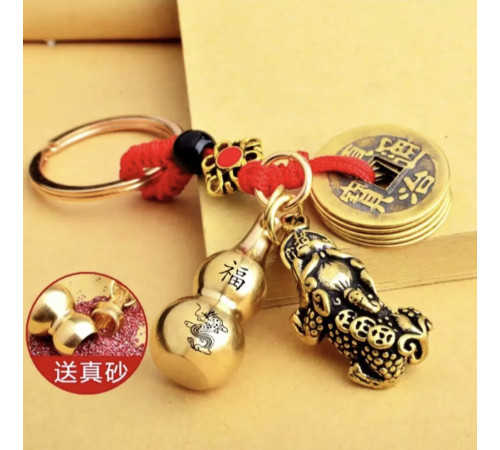 Брелок Дракон Пі Яо з гарбузом Ву-Лу та монетамиської пудрою для Багатства та Довгоріччя